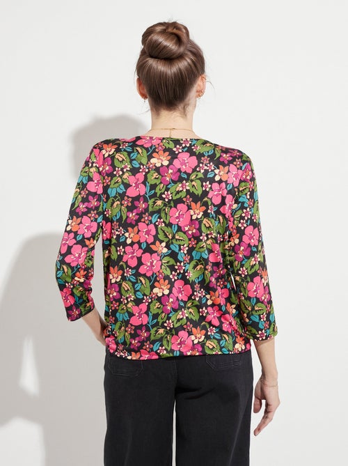 T-shirt blousant cache-coeur fleuri - Kiabi