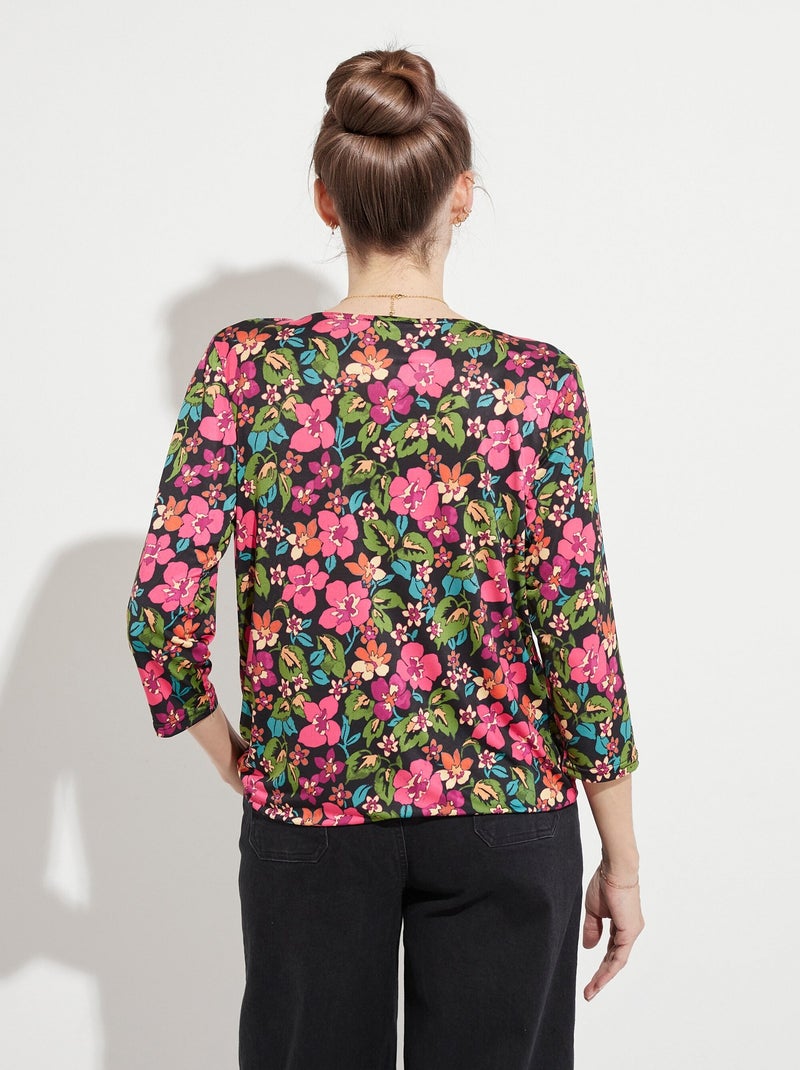 T-shirt blousant cache-coeur fleuri Multicolore - Kiabi