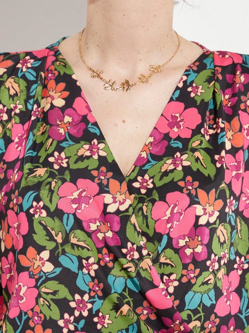 T-shirt blousant cache-coeur fleuri - Kiabi