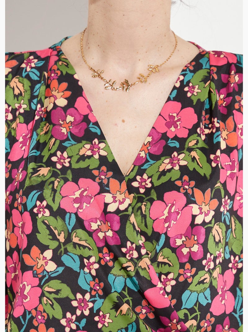 T-shirt blousant cache-coeur fleuri Multicolore - Kiabi