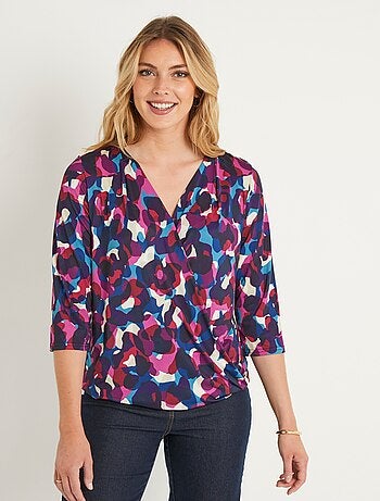 T-shirt blousant cache-coeur manches 3/4