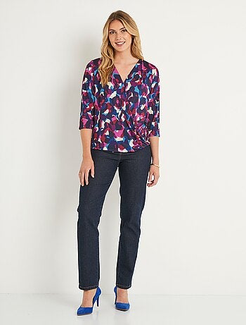 T-shirt blousant cache-coeur manches 3/4