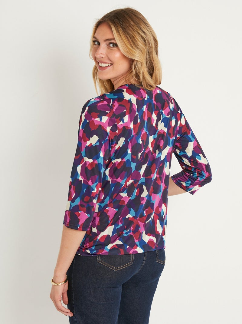 T-shirt blousant cache-coeur manches 3/4 Bleu Rose - Kiabi