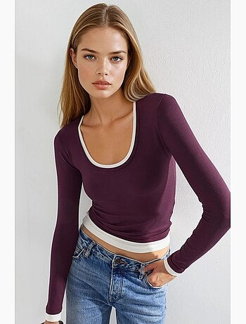 T-shirt bords contrastés manches longues busem