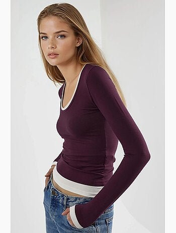 T-shirt bords contrastés manches longues busem