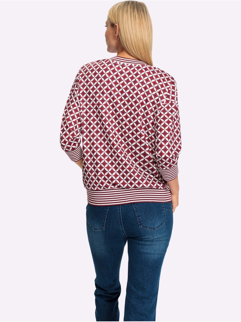 T-shirt Bords-côtes Rayés - Taille Standard - Helline Ecru/Rouge - Kiabi