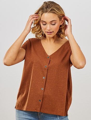 T-shirt boutonné doré - Kiabi