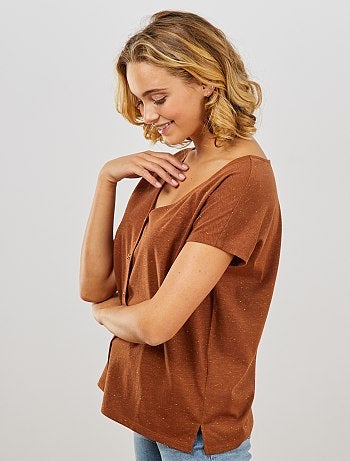 T-shirt boutonné doré - Kiabi