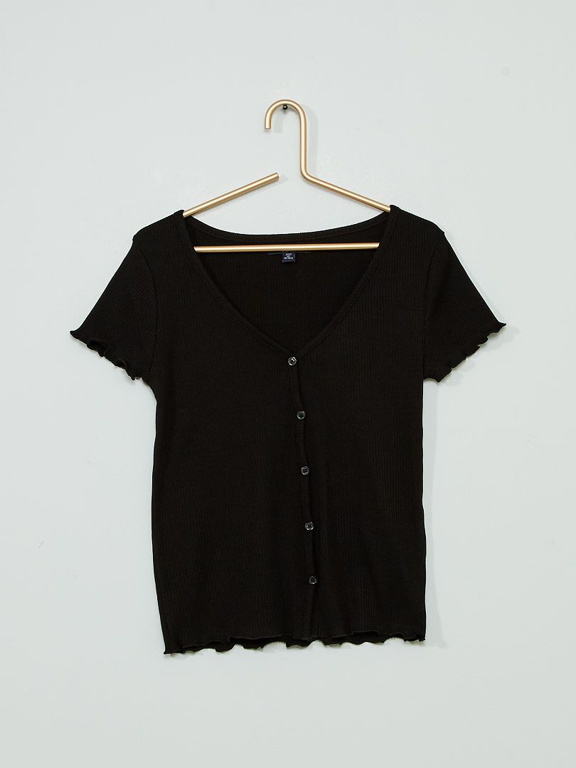 T-shirt boutonnée noir - Kiabi