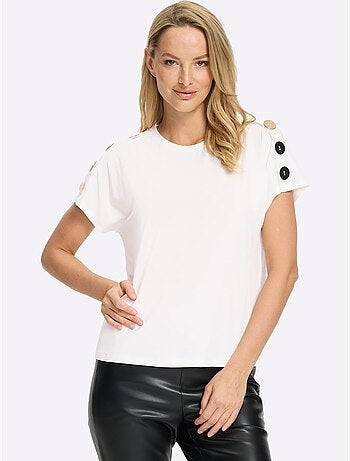 T-shirt Boutons élégants Aux épaules Et Aux Manches - Taille Standard - Helline