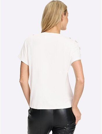 T-shirt Boutons élégants Aux épaules Et Aux Manches - Taille Standard - Helline