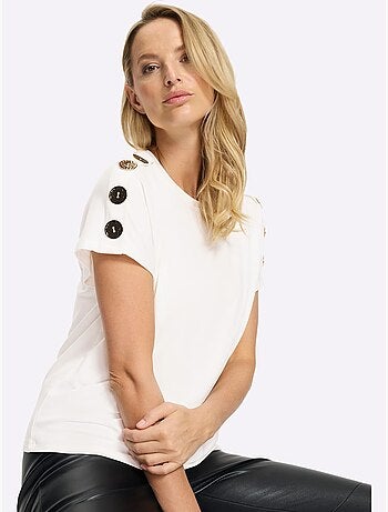 T-shirt Boutons élégants Aux épaules Et Aux Manches - Taille Standard - Helline
