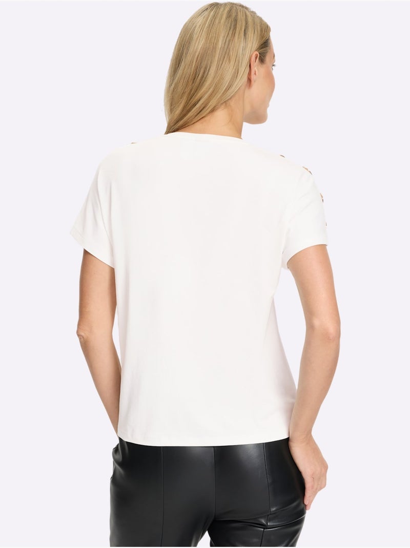 T-shirt Boutons élégants Aux épaules Et Aux Manches - Taille Standard - Helline Ecru - Kiabi
