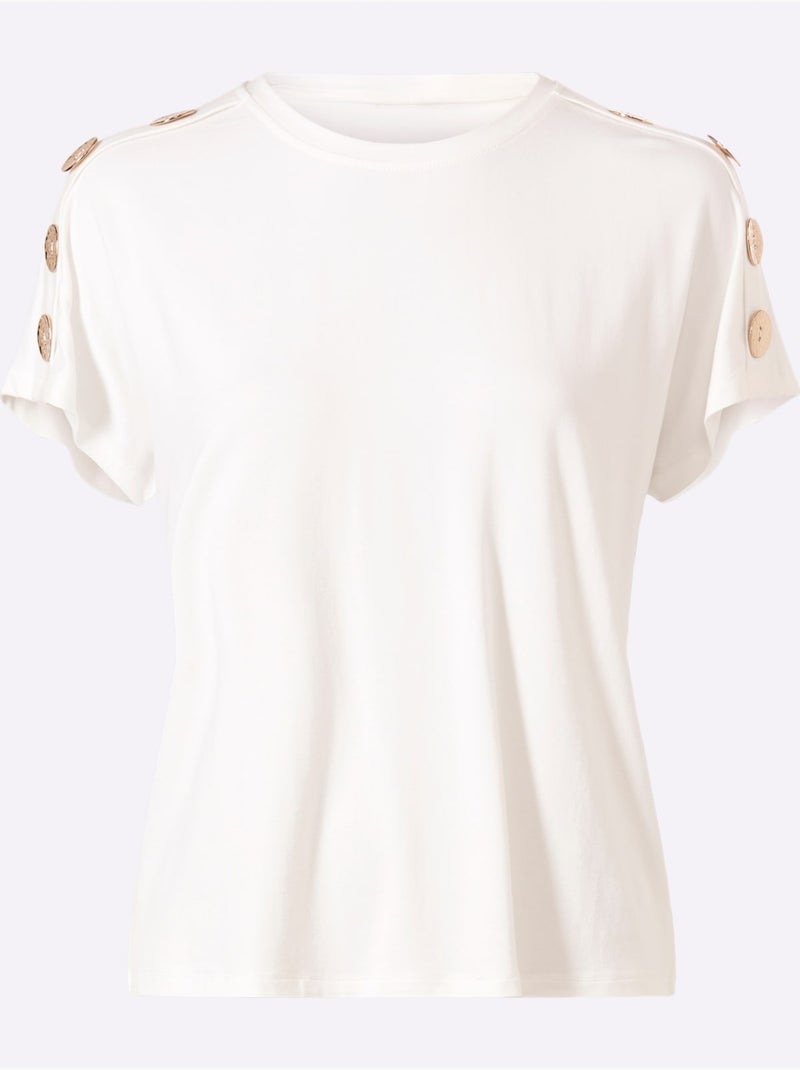 T-shirt Boutons élégants Aux épaules Et Aux Manches - Taille Standard - Helline Ecru - Kiabi