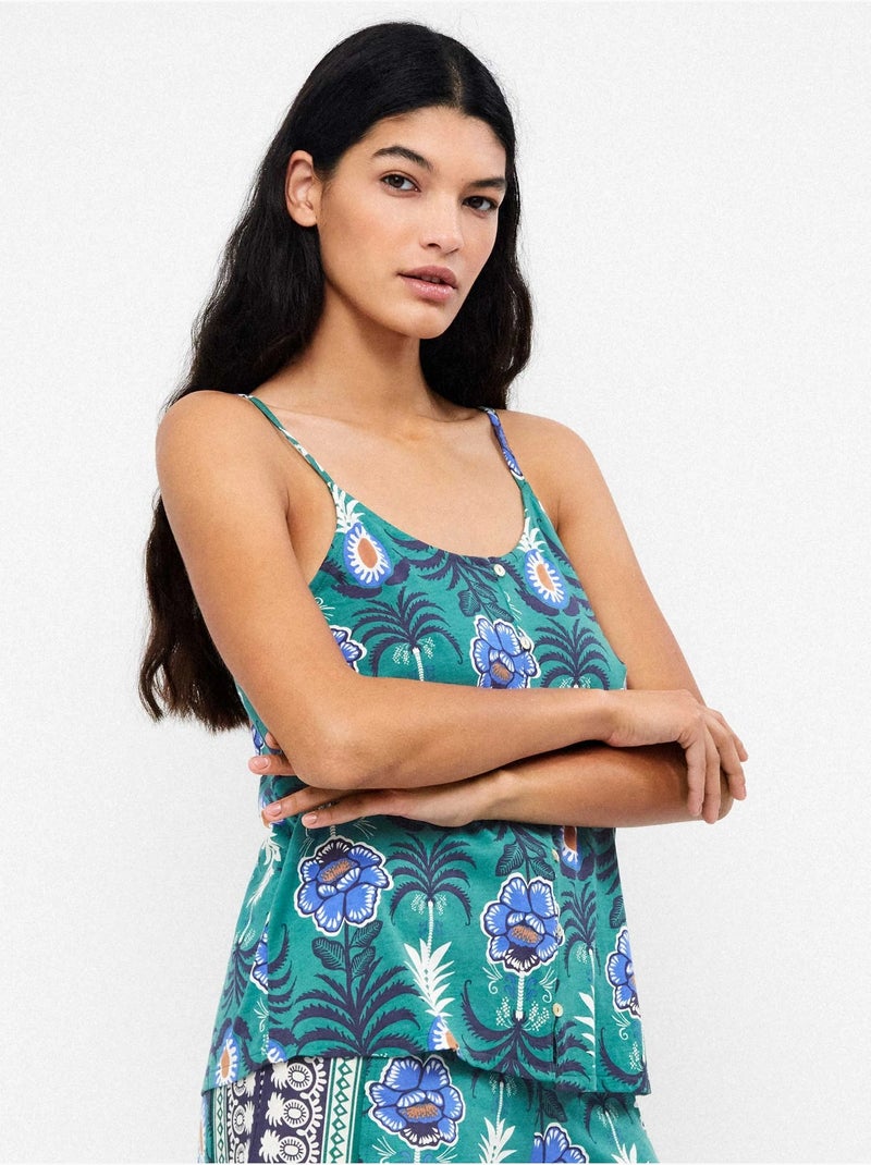 T-shirt bretelles coton imprimé ananas Multicolore - Kiabi