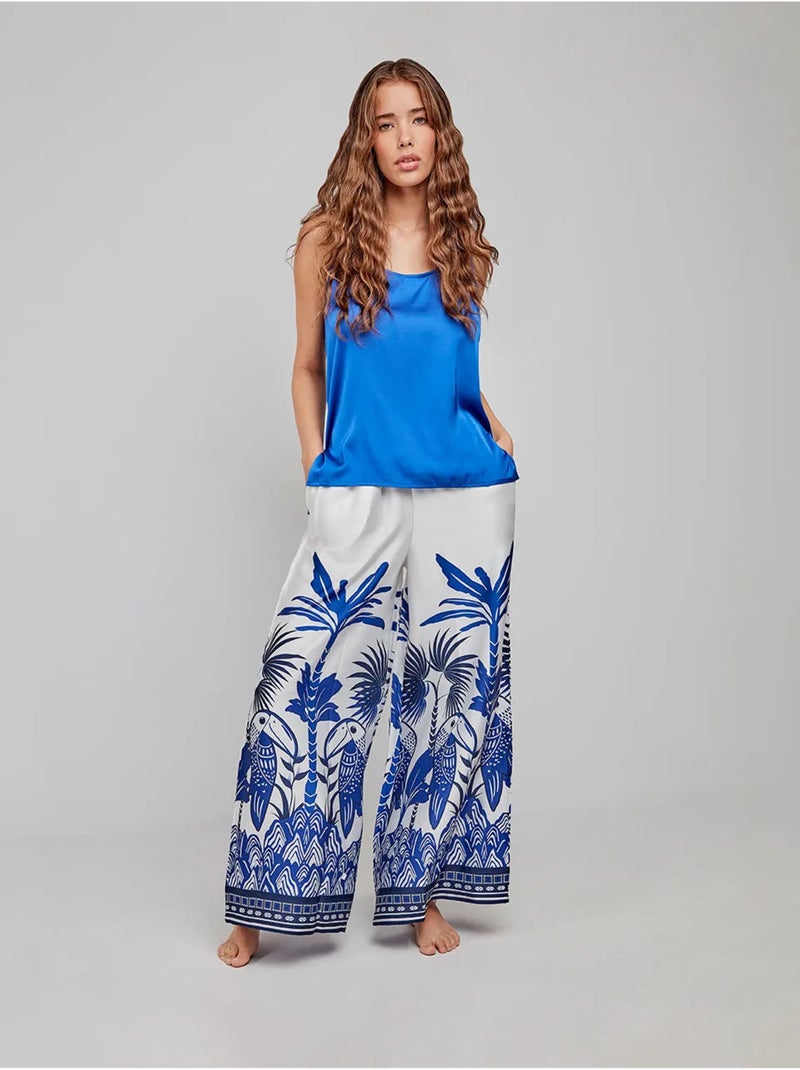 T-shirt bretelles tissu satiné Bleu - Kiabi