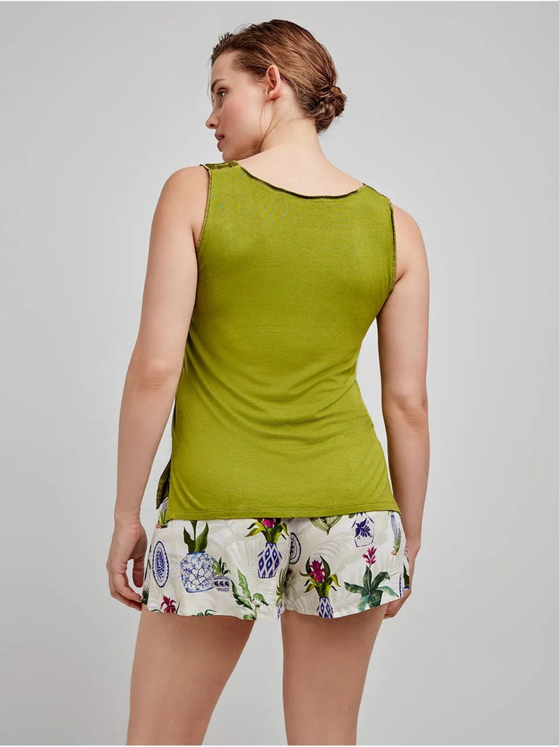 T-shirt bretelles tissu satiné Bleu Vert - Kiabi