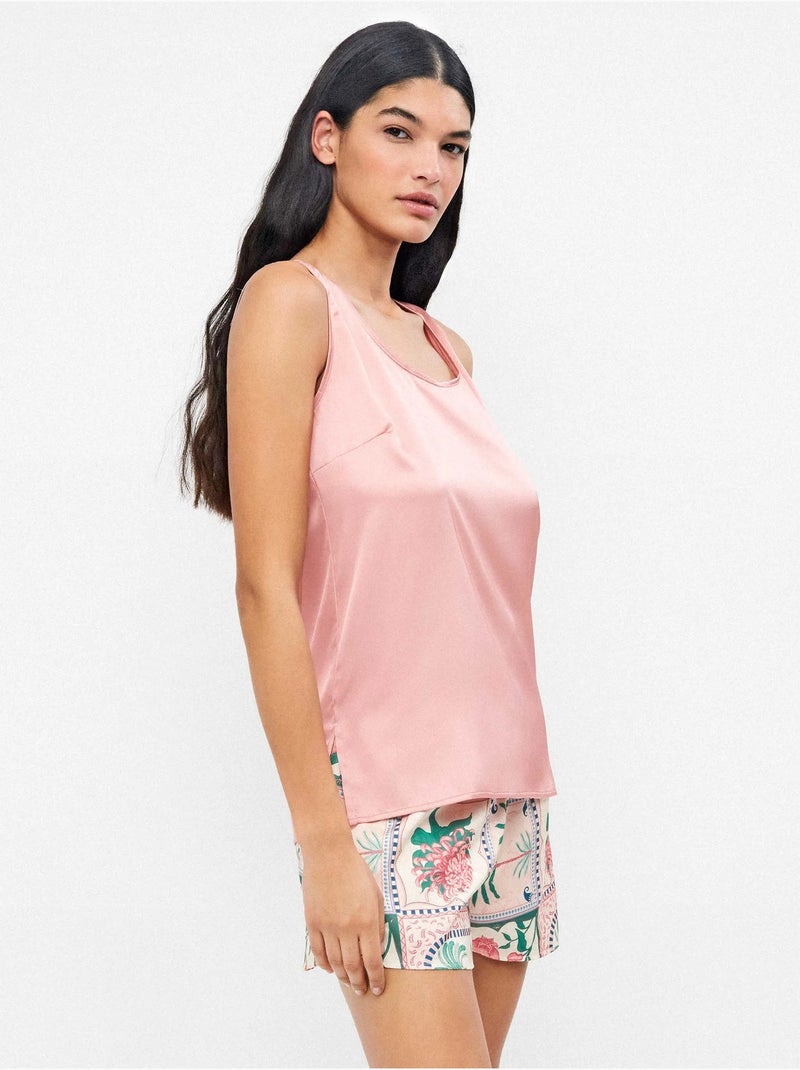 T-shirt bretelles tissu satiné Rose - Kiabi