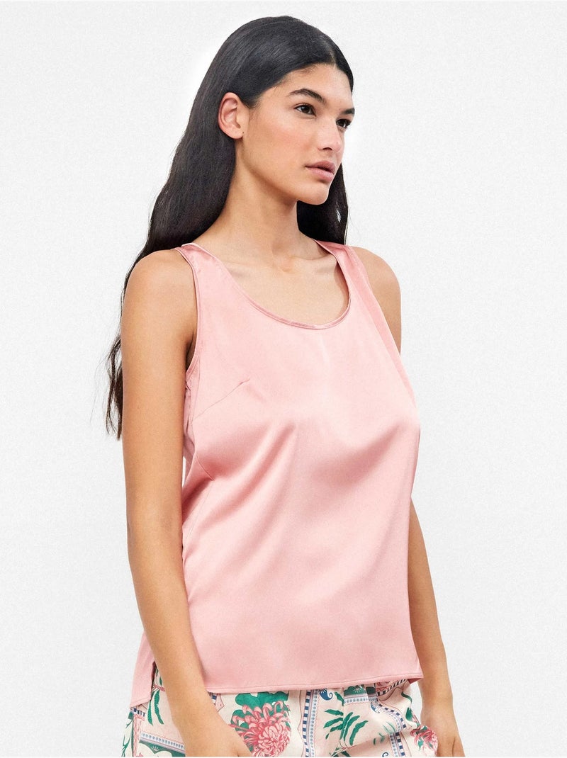 T-shirt bretelles tissu satiné Rose - Kiabi