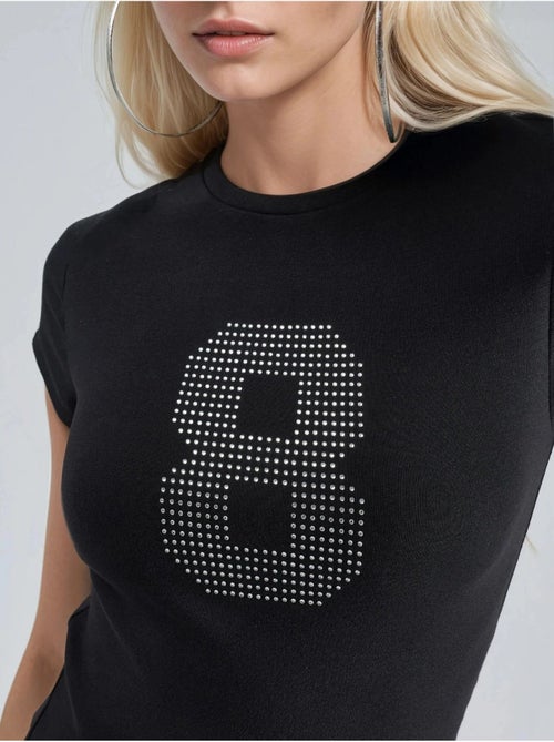 T-shirt brillant à col rond et manches courtes avec imprimé texte busem - Kiabi