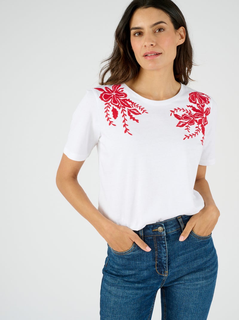 T-shirt brodé - Damart Blanc - Kiabi
