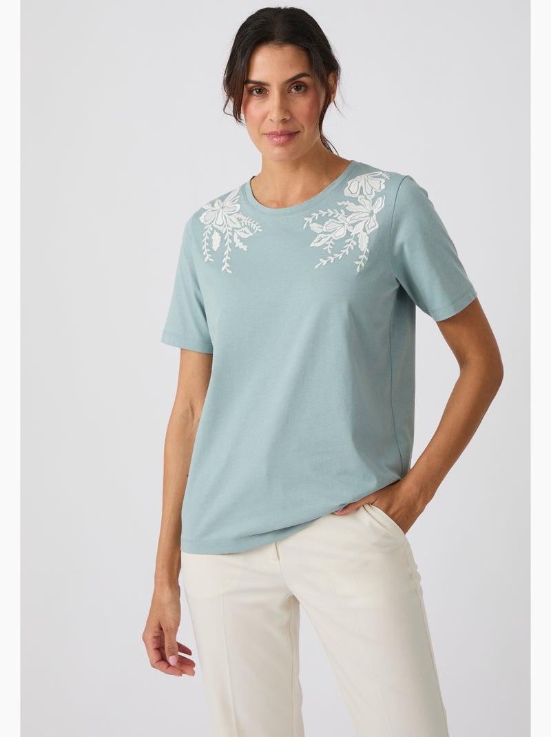 T-shirt brodé - damart Vert - Kiabi