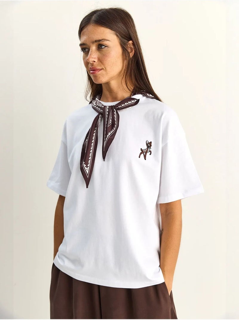 T-shirt brodé à col rond coupe ample lucci Blanc - Kiabi