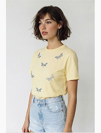 T-shirt brodé à col rond et coupe décontractée lucci
