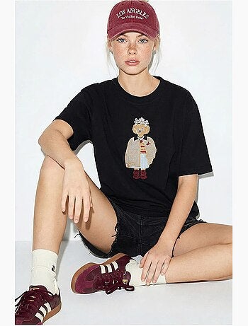 T-shirt brodé à col rond et coupe décontractée lucci