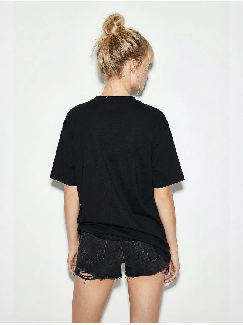 T-shirt brodé à col rond et coupe décontractée lucci Noir - Kiabi