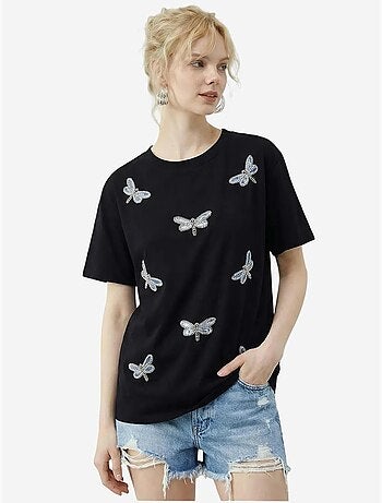 T-shirt brodé à col rond et coupe décontractée lucci