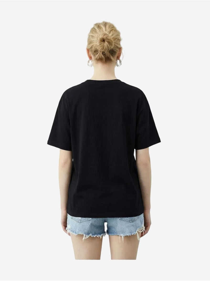 T-shirt brodé à col rond et coupe décontractée lucci Noir - Kiabi