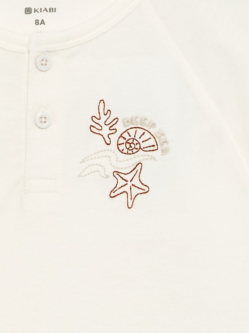 T-shirt brodé à manches courtes Blanc - Kiabi