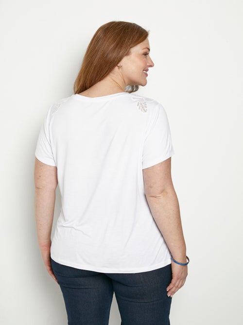 T-shirt brodé ajouré coton  col rond - Kiabi