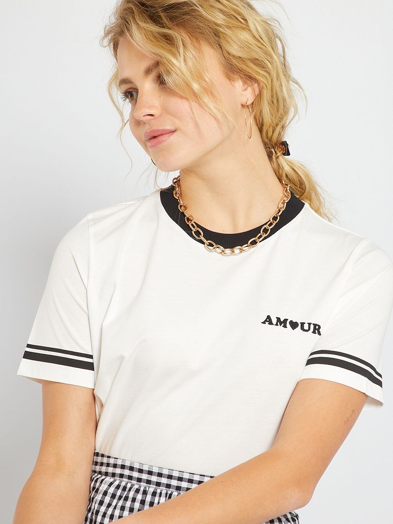 T-shirt brodé 'amour' Blanc - Kiabi