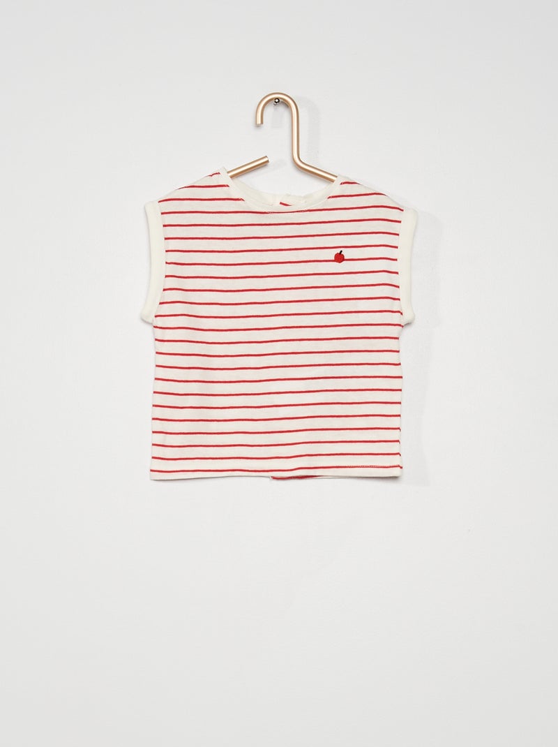 T-shirt brodé blanc/rouge - Kiabi