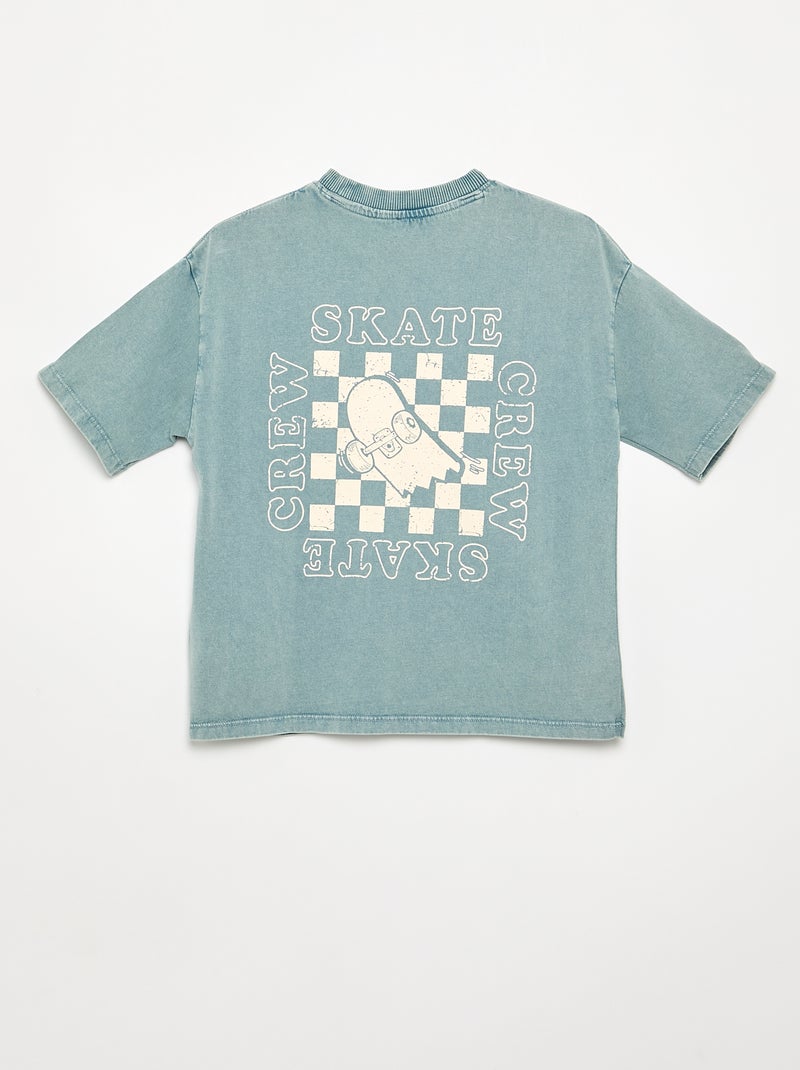 T-shirt brodé et imprimé à manches courtes Bleu - Kiabi