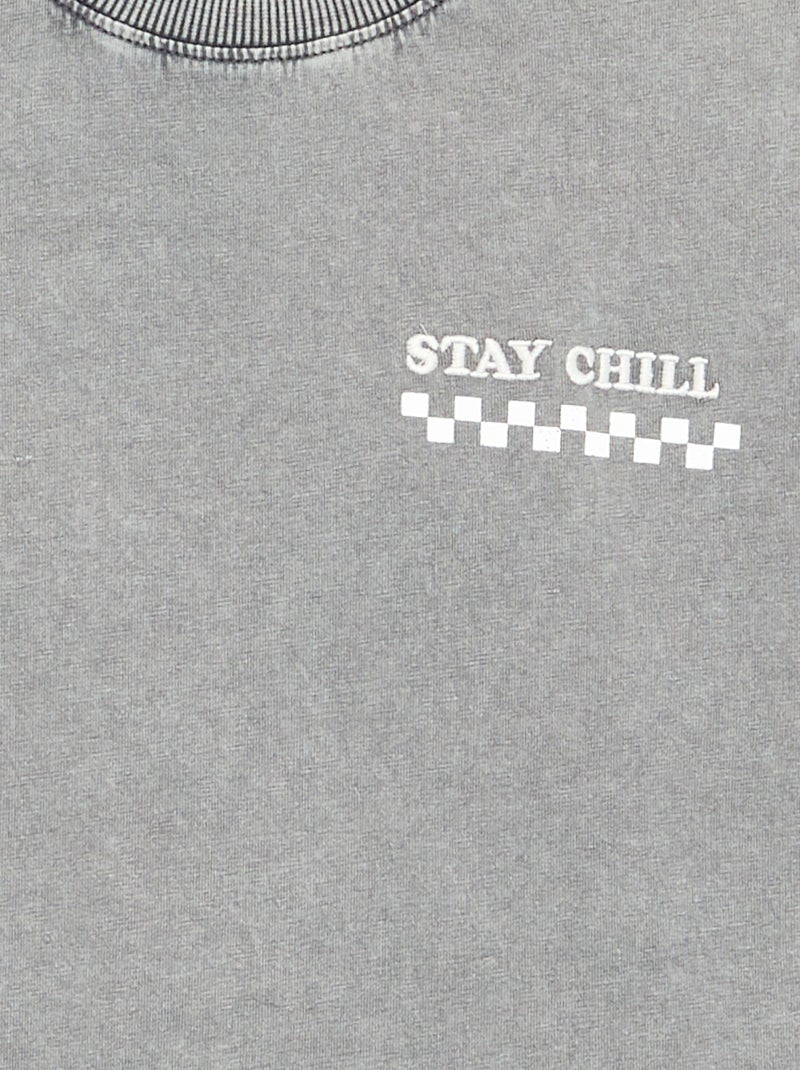 T-shirt brodé et imprimé à manches courtes Gris - Kiabi