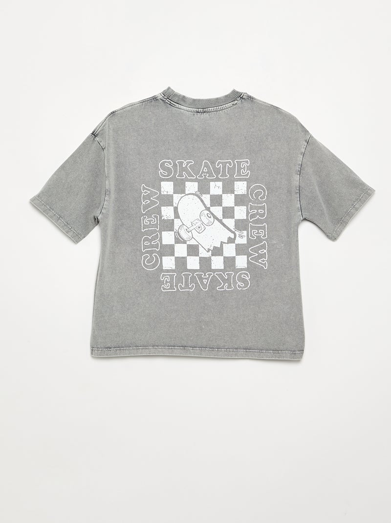 T-shirt brodé et imprimé à manches courtes Gris - Kiabi