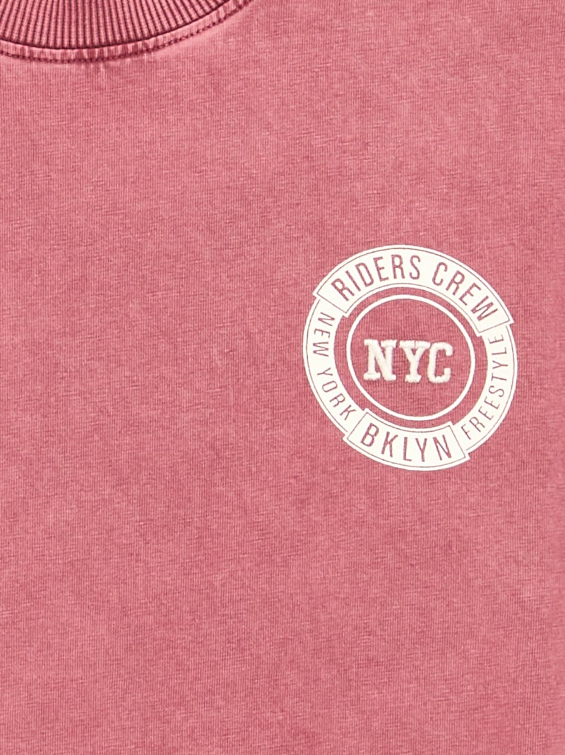 T-shirt brodé et imprimé à manches courtes Rose - Kiabi
