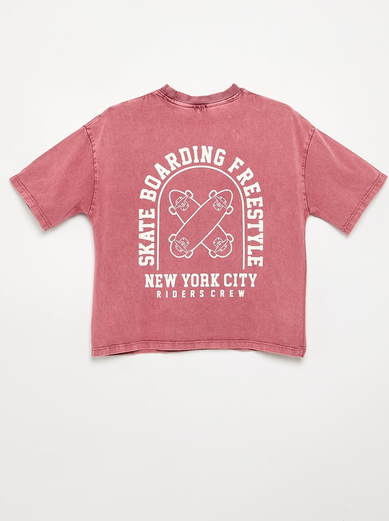 T-shirt brodé et imprimé à manches courtes Rose - Kiabi