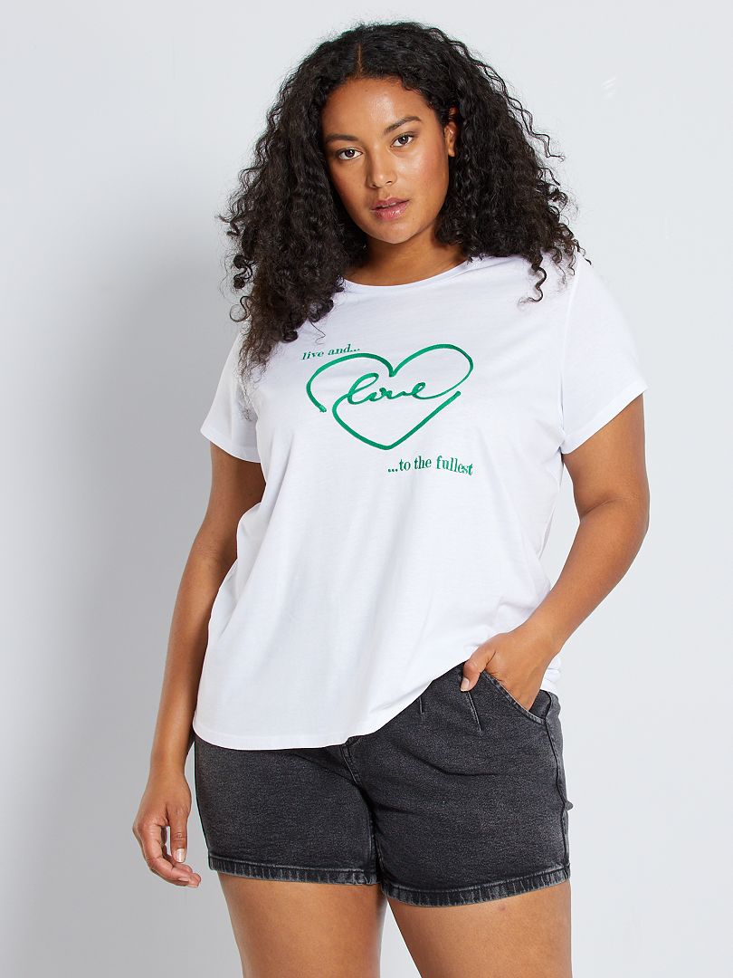 T-shirt brodé 'love' blanc - Kiabi