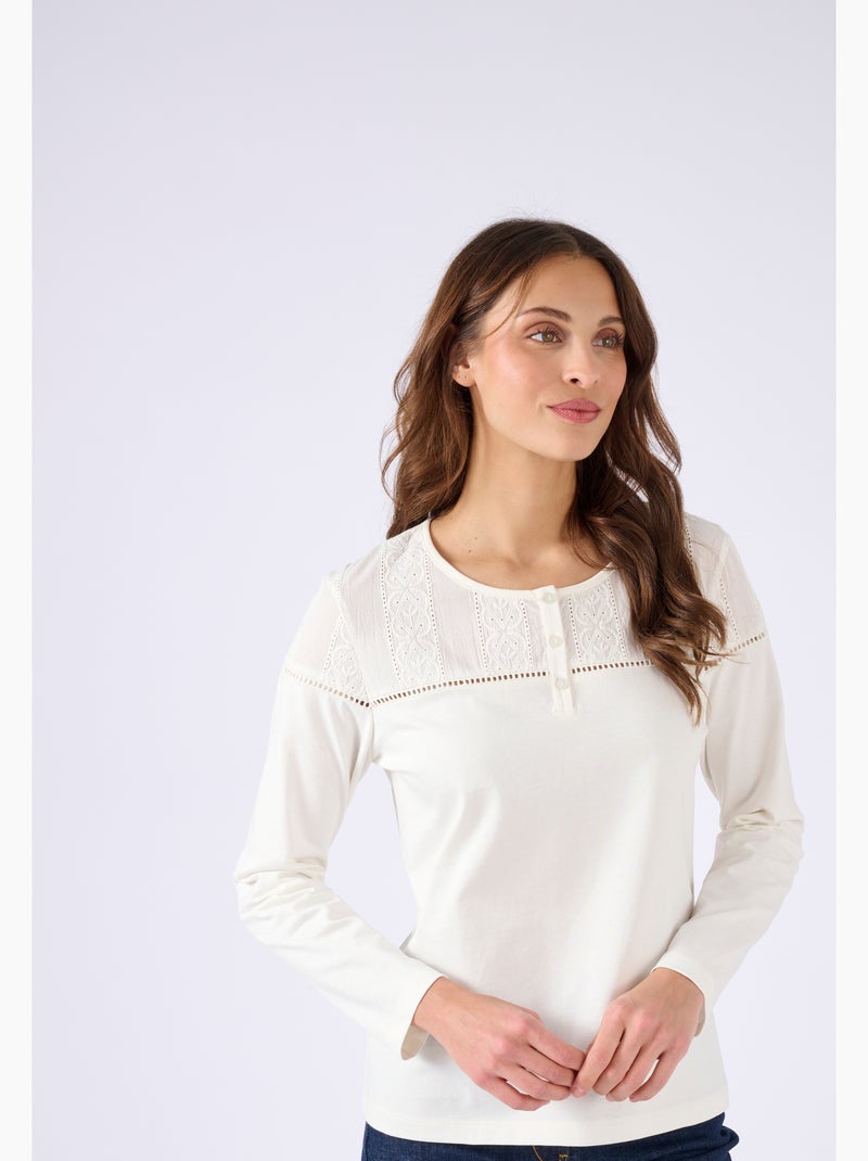 T-shirt brodé pur coton - Damart Blanc - Kiabi