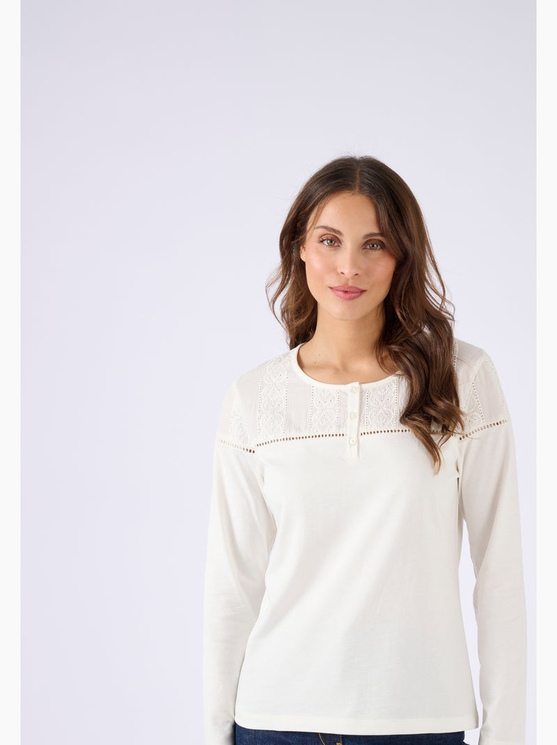 T-shirt brodé pur coton - Damart Blanc - Kiabi