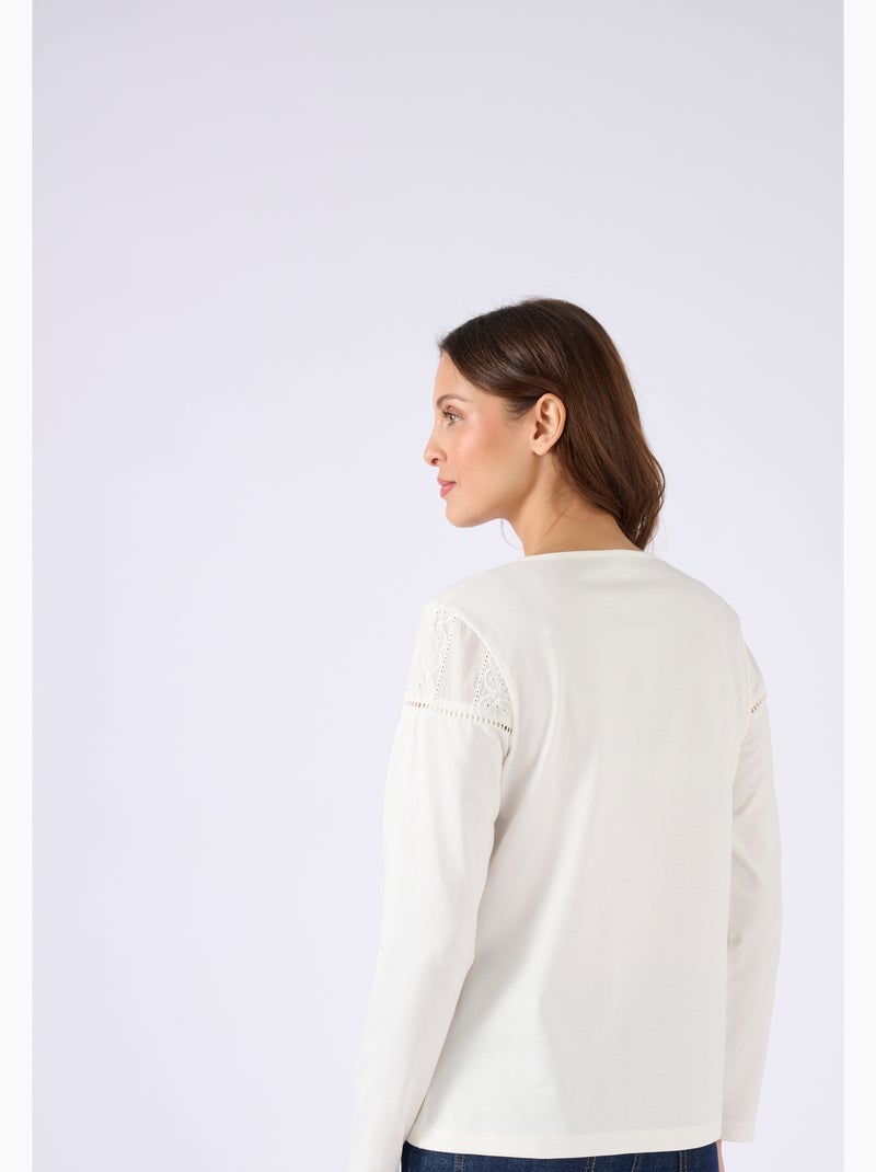 T-shirt brodé pur coton - Damart Blanc - Kiabi