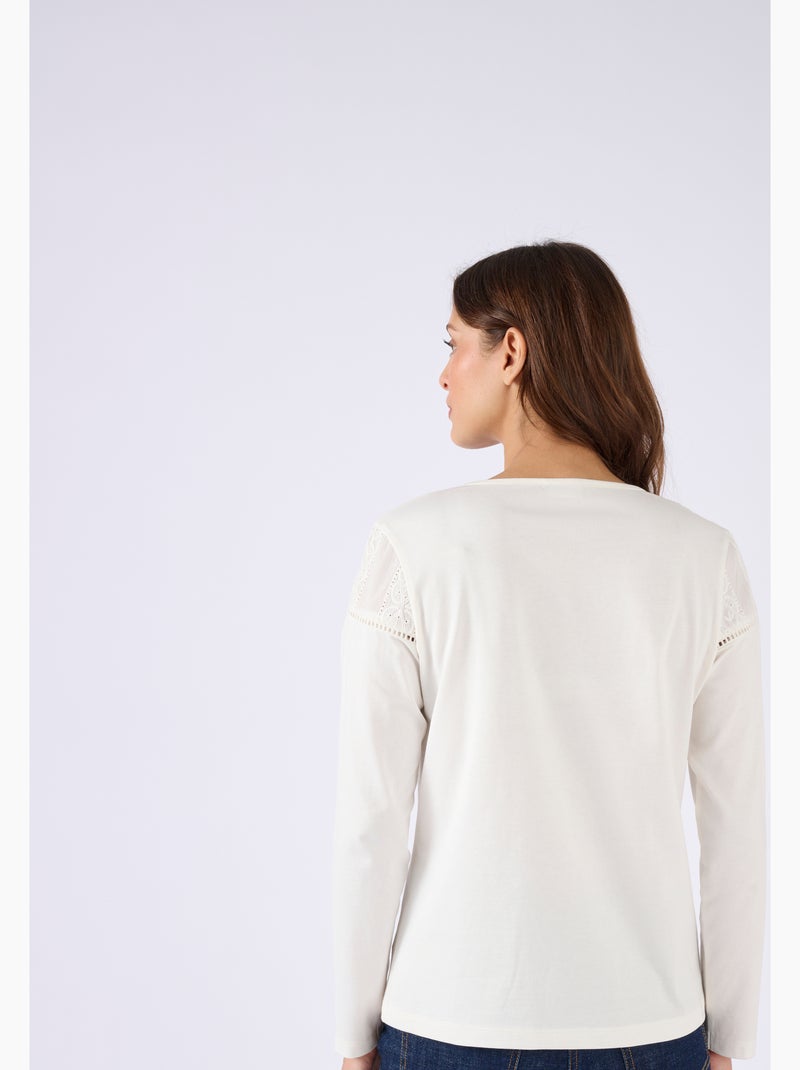 T-shirt brodé pur coton - Damart Blanc - Kiabi