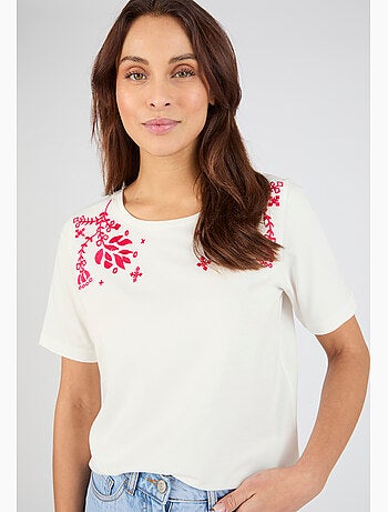 T-shirt brodé pur coton - damart