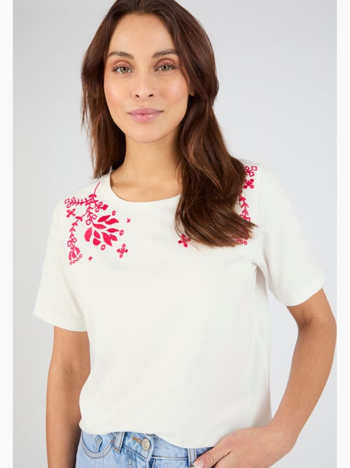 T-shirt brodé pur coton - Damart - Kiabi