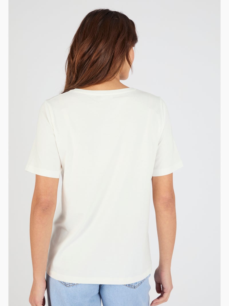 T-shirt brodé pur coton - Damart Blanc - Kiabi