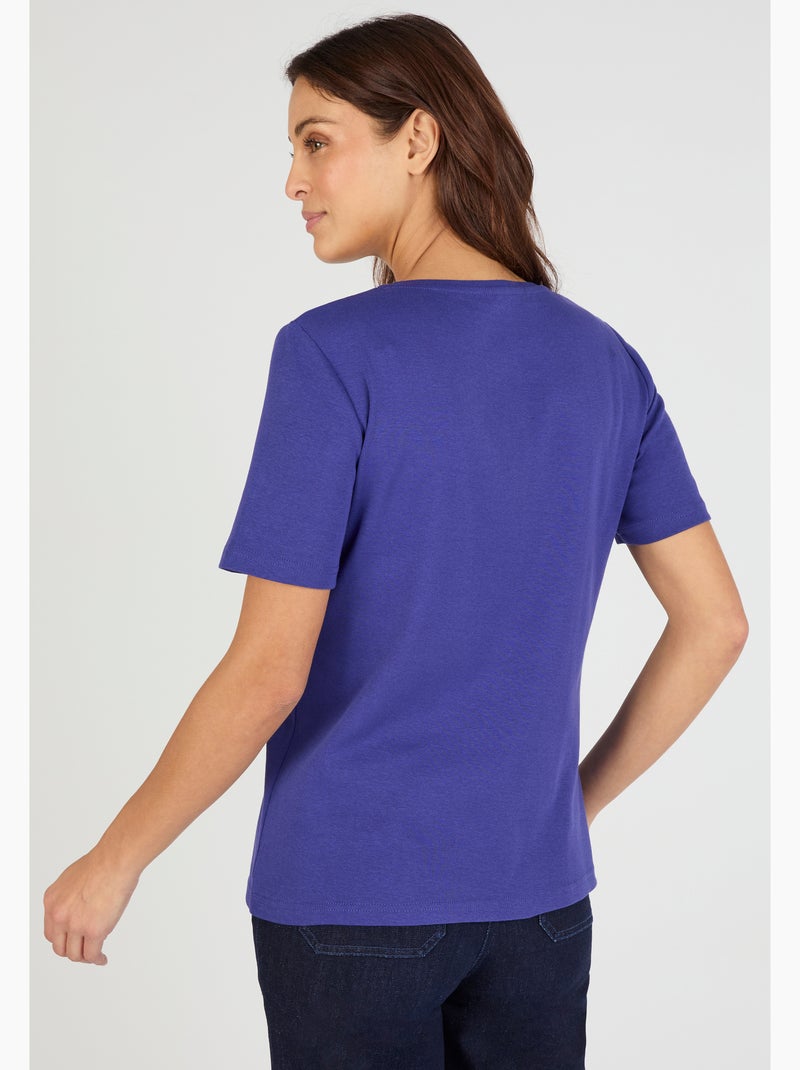 T-shirt brodé pur coton - Damart Bleu - Kiabi